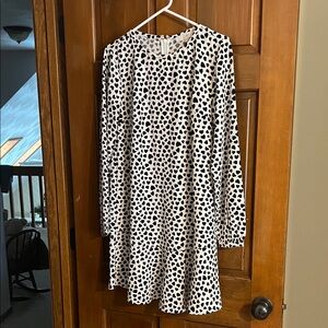 Loft, Black and White Polka Dot Heart Dress, Small